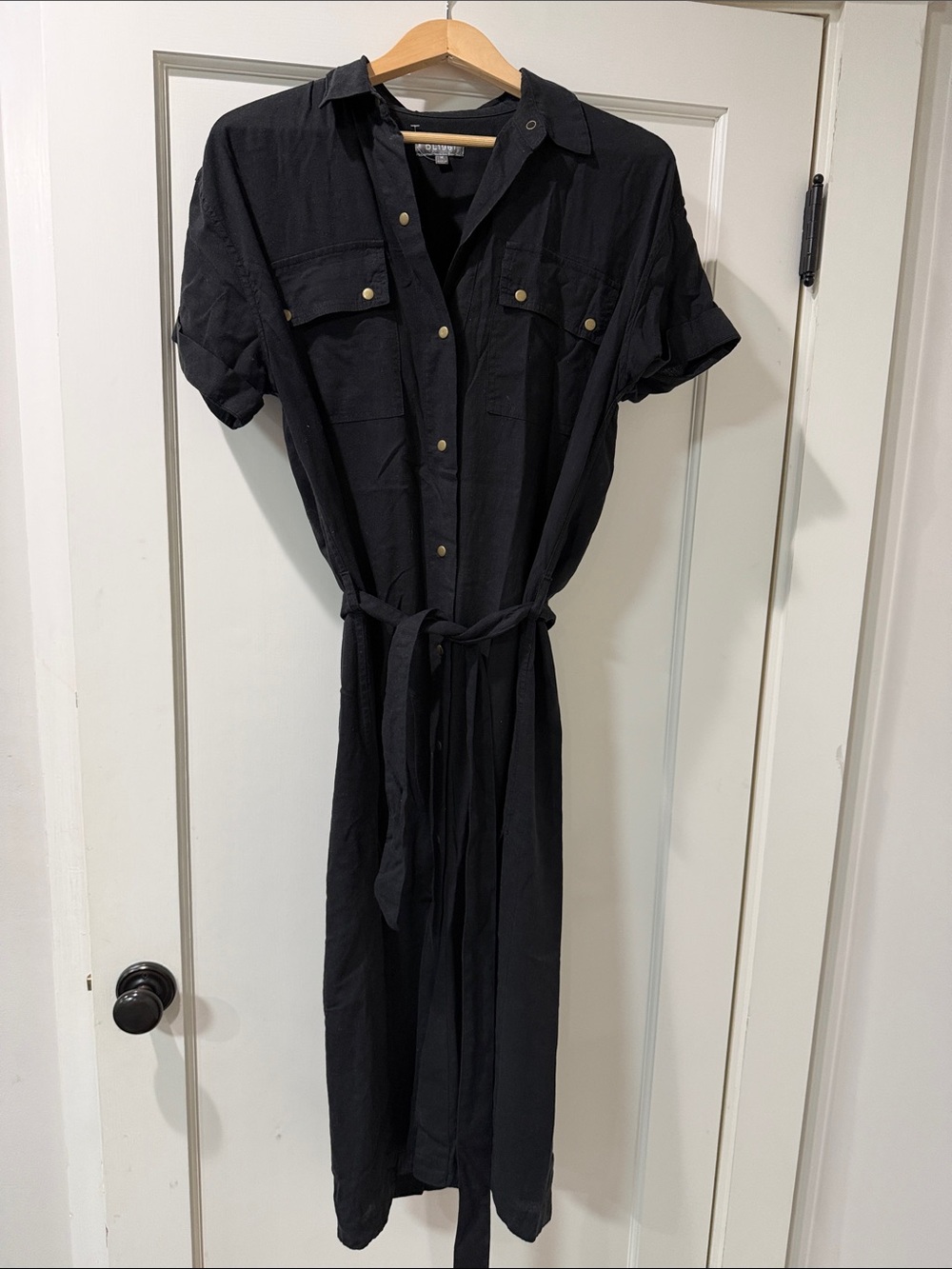 DL1961 Black Maxi Shirt Dress with Tie Waist